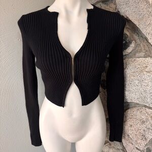 Urban Outfitters Silence + Noise Black Ribbed Long Sleeve Cropped Cardigan Top